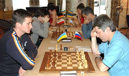 Top boards in round 9 - Yakovich (white) v Efimenko and beyond them Golod (white) v Bartel