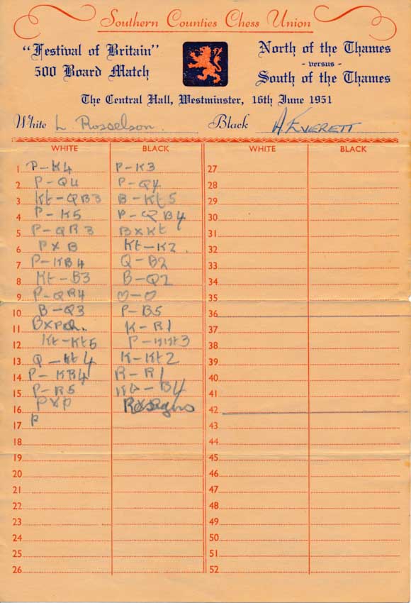 1951 North v South scoresheet