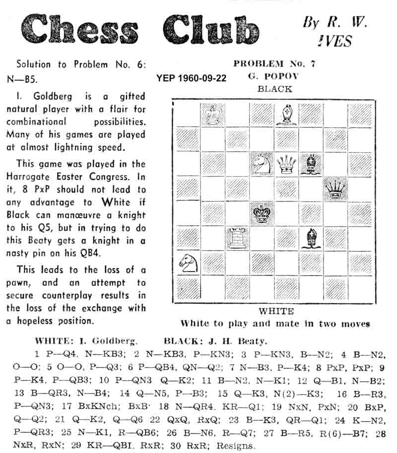 15 September 1960, Yorkshire Evening Post, chess column